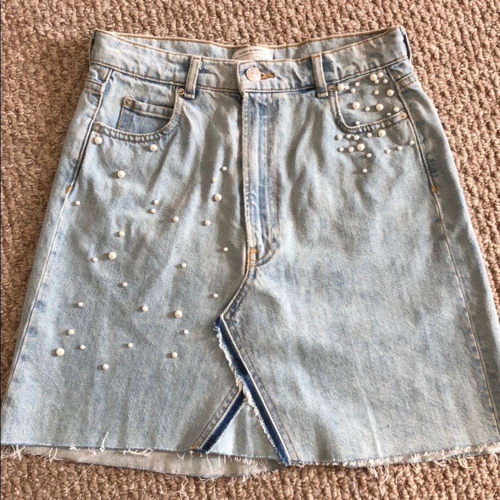 Light Denim Pearl A-Line Skirt